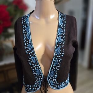 INC International Concepts brown bolero jacket with turquoise beading, s.  NWT